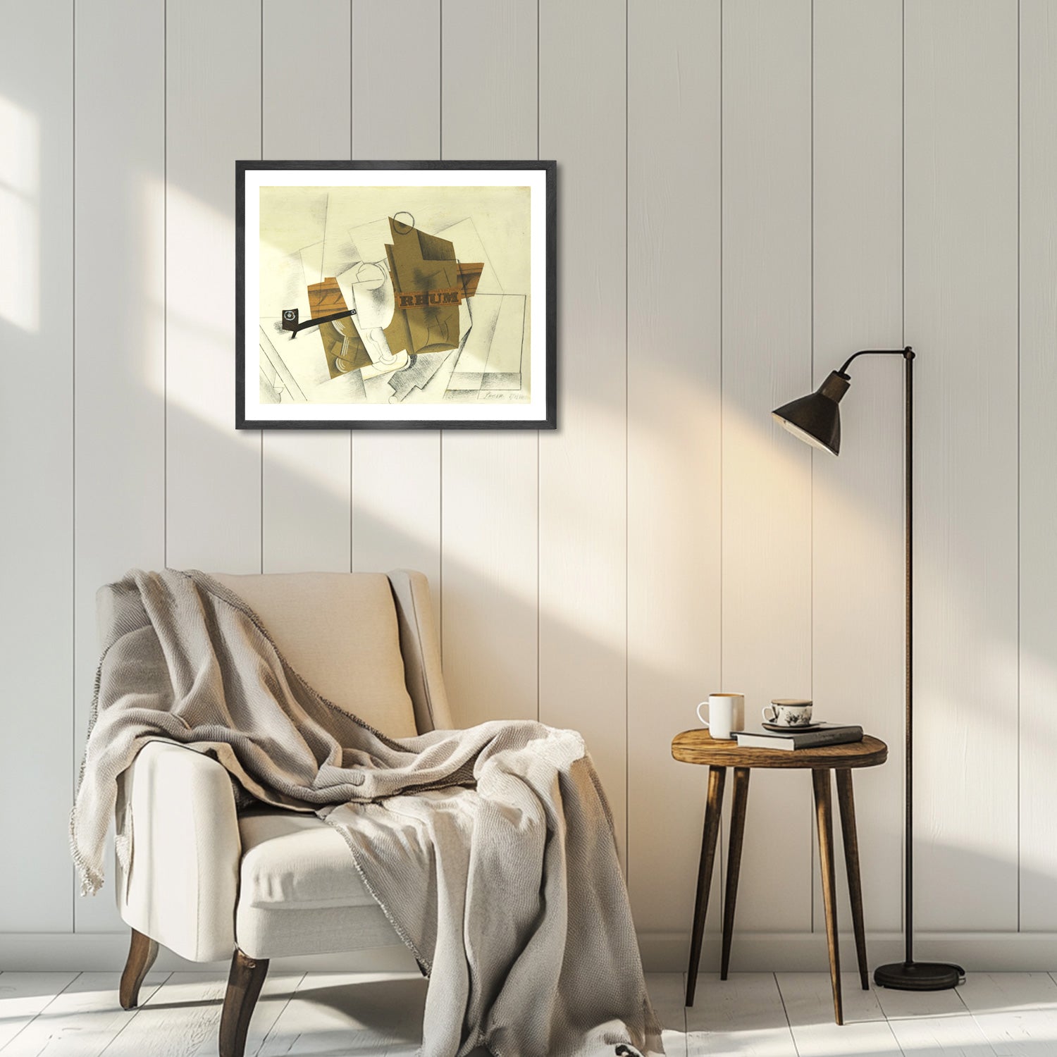 Pablo Picasso Wall Art Pipe,Glass,Bottle of Rum Poster Framed Art