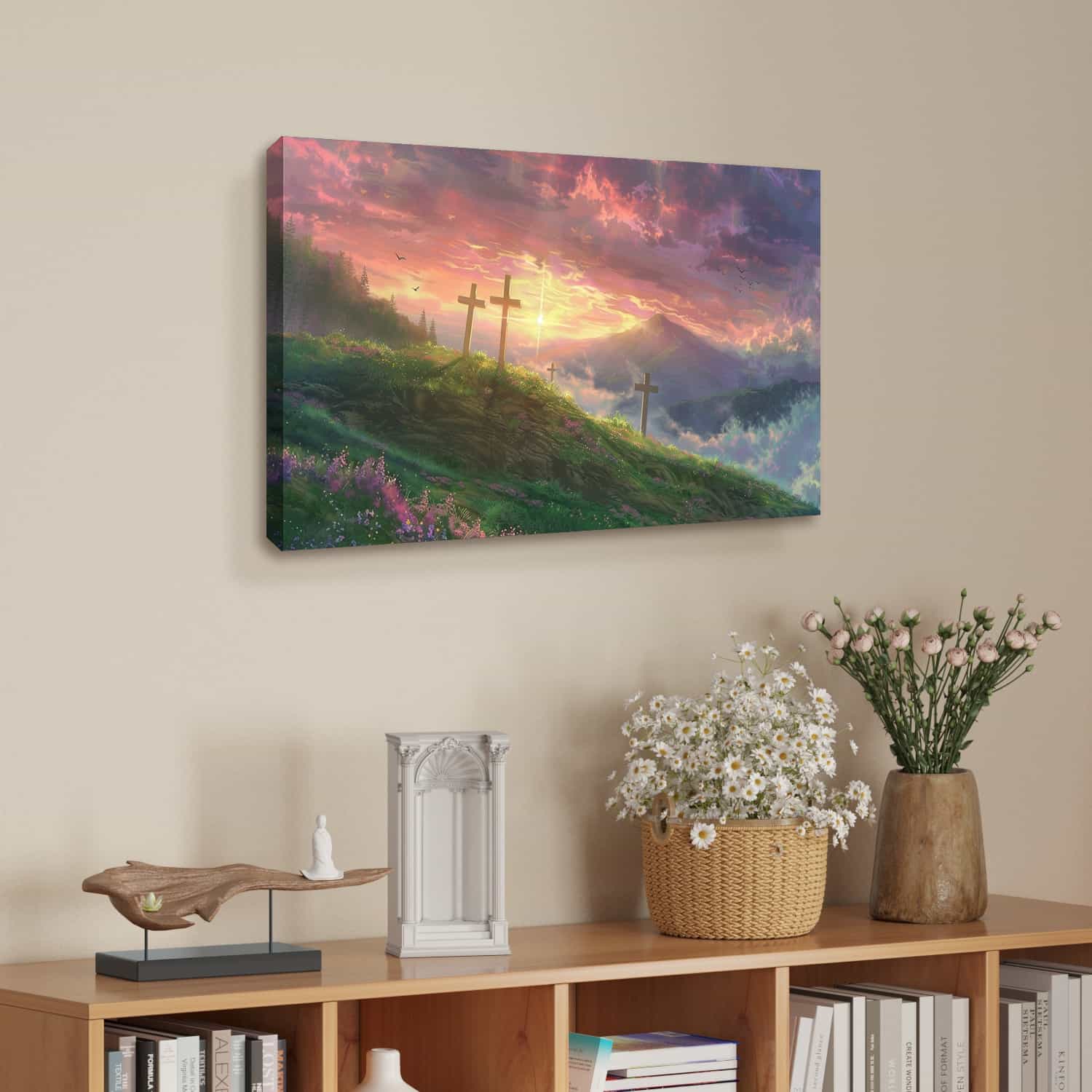 Cross And Sunset Canvas Art