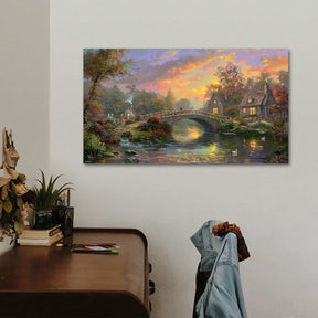 Sunset On Lamplight Lane Canvas Art