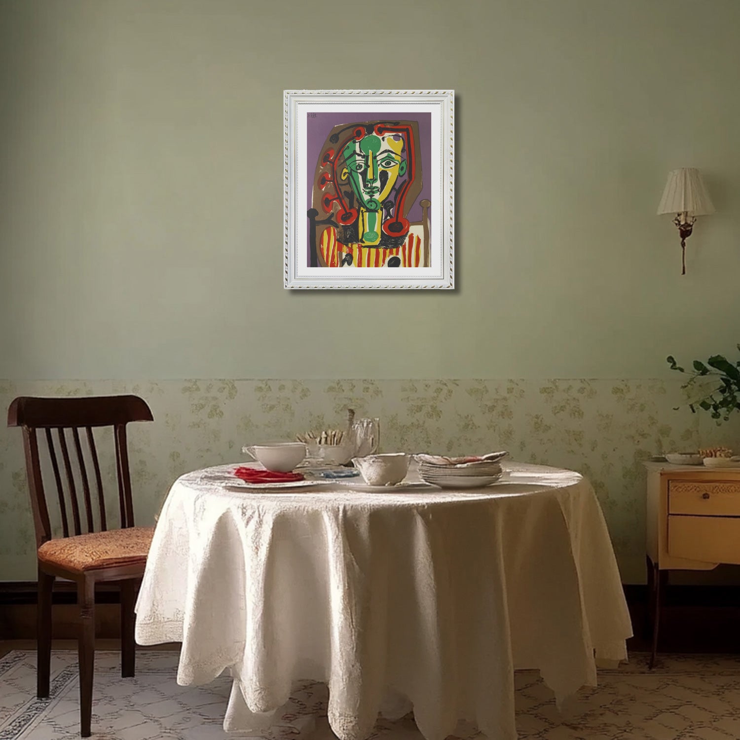 Pablo Picasso Wall Art Figure With Striped Bodice Poster Framed Art