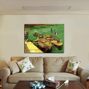Quay with Men Unloading Sand Barges Canvas Art
