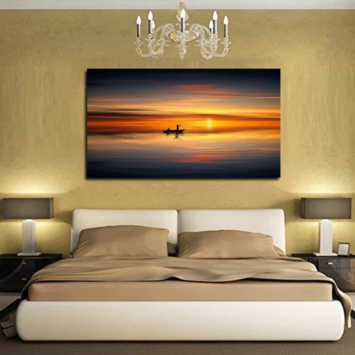 Boat Ocean Sunset Landscape Canvas Art