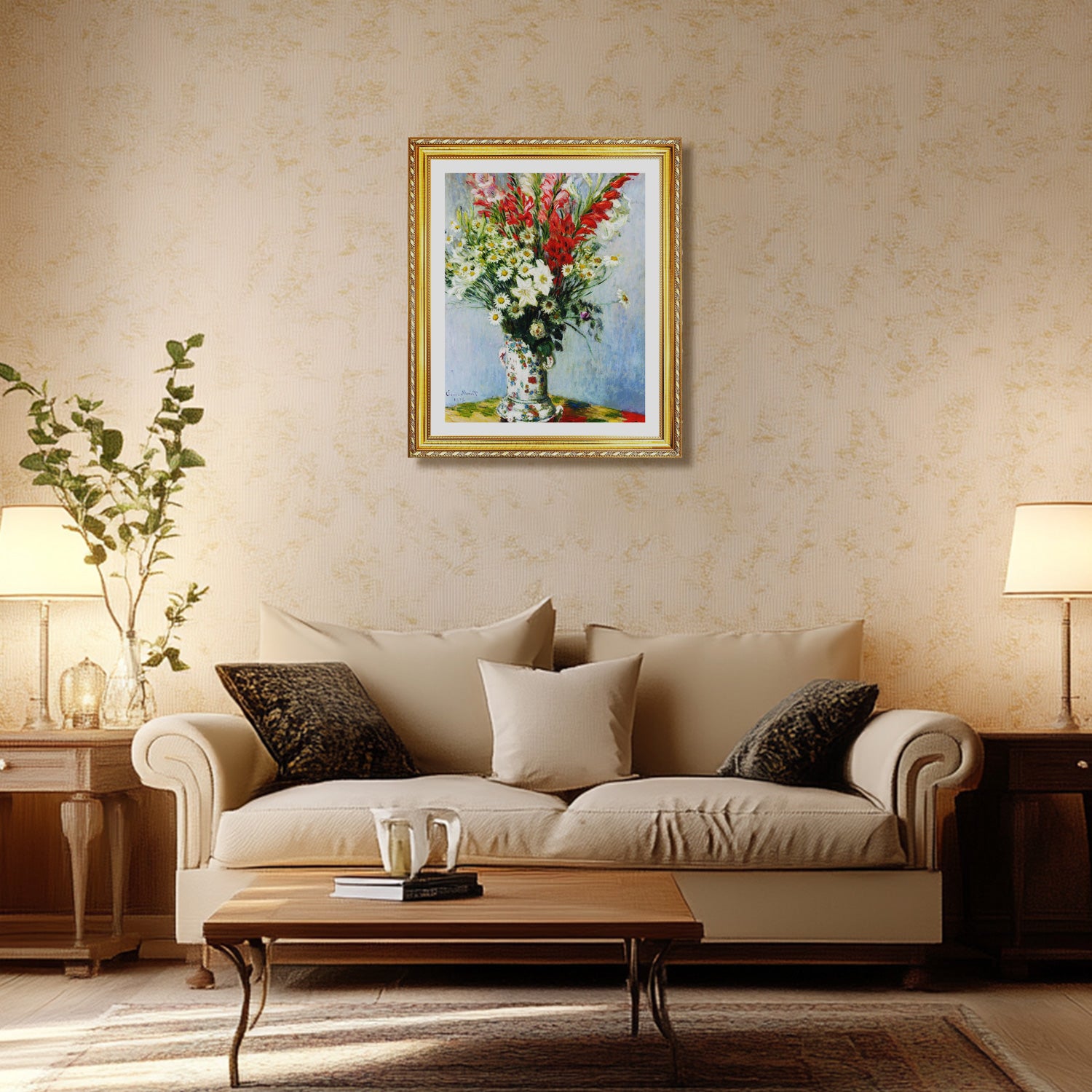 Claude Monet Wall Art Bouquet Of Gadiolas Lilies And Dasies Poster Framed
