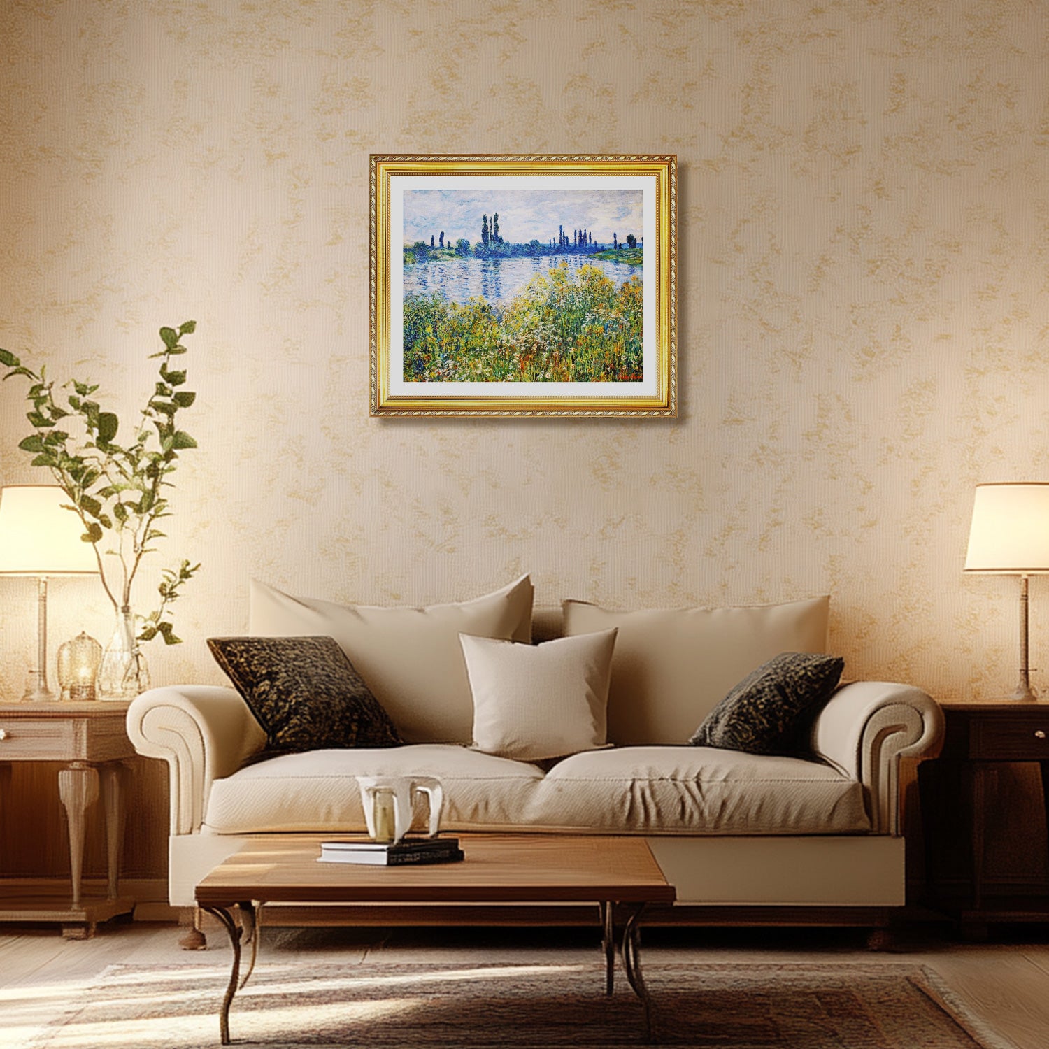Claude Monet Wall Art Flowers On The Banks Of Seine Near Vetheuil Poster Framed
