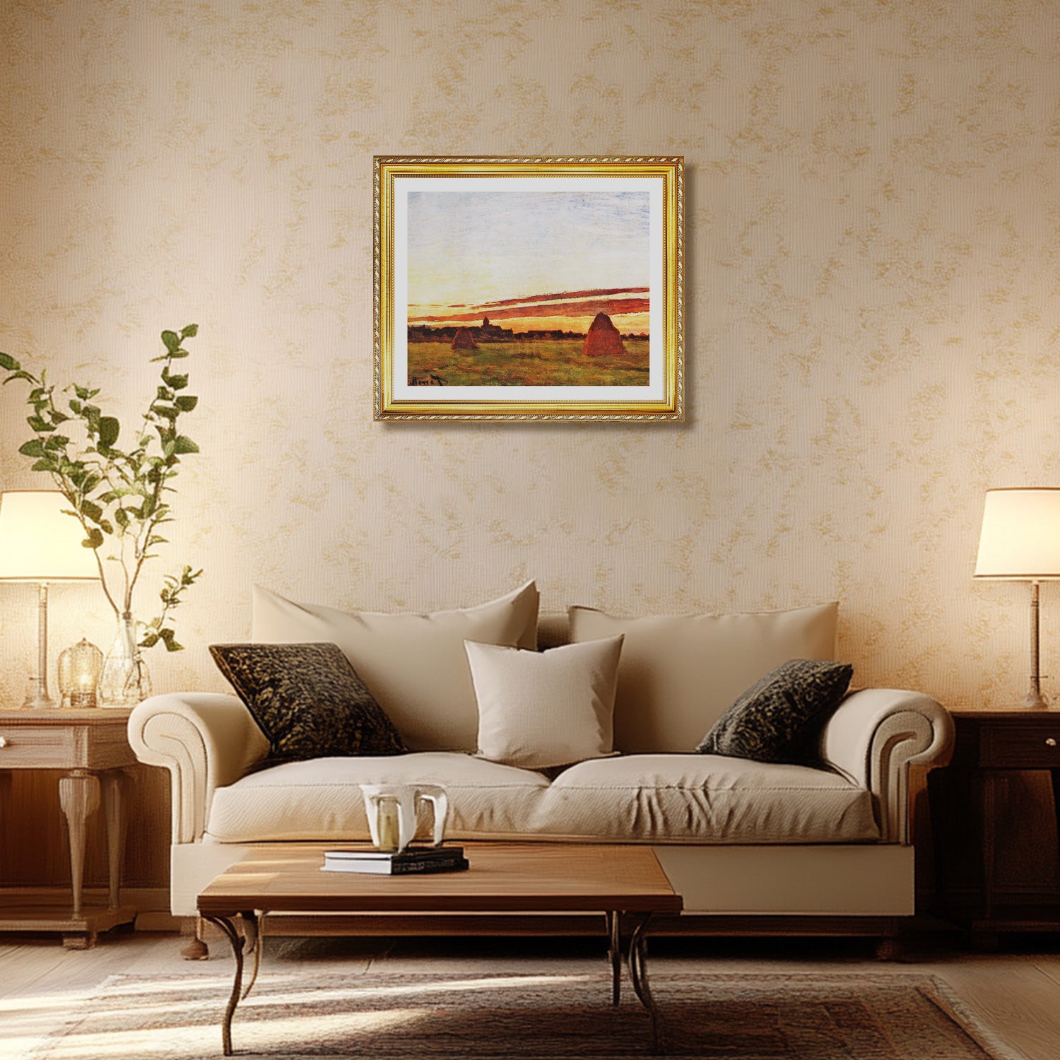 Claude Monet Wall Art Haystacks At Chailly Poster Framed