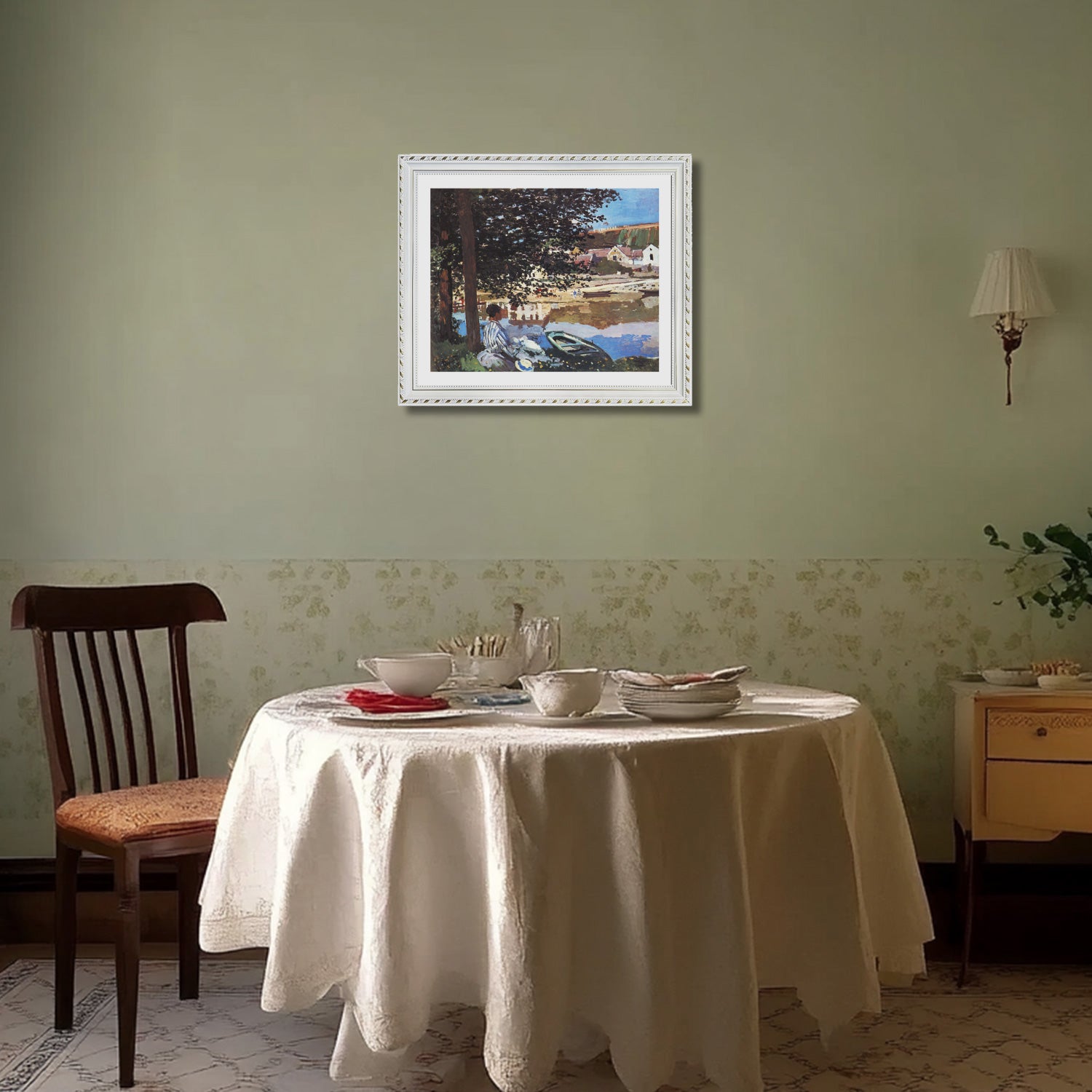 Claude Monet Wall Art River Scene At Bennecourt Poster Framed